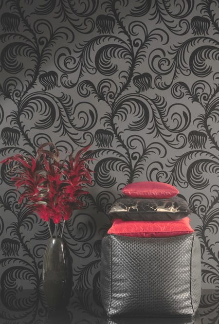 Paradiso Black wallpaper by the Flock Wallpaper Company