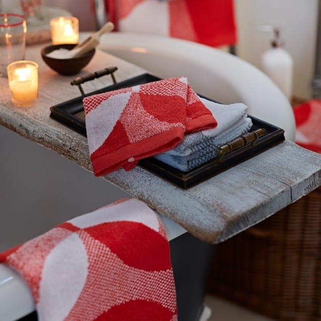 Leaf towels in red by Lindsey Lang