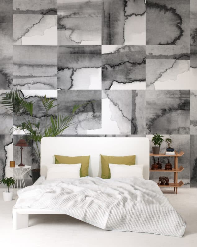 Newmore Watercolour wallpaper in Tiles Grey