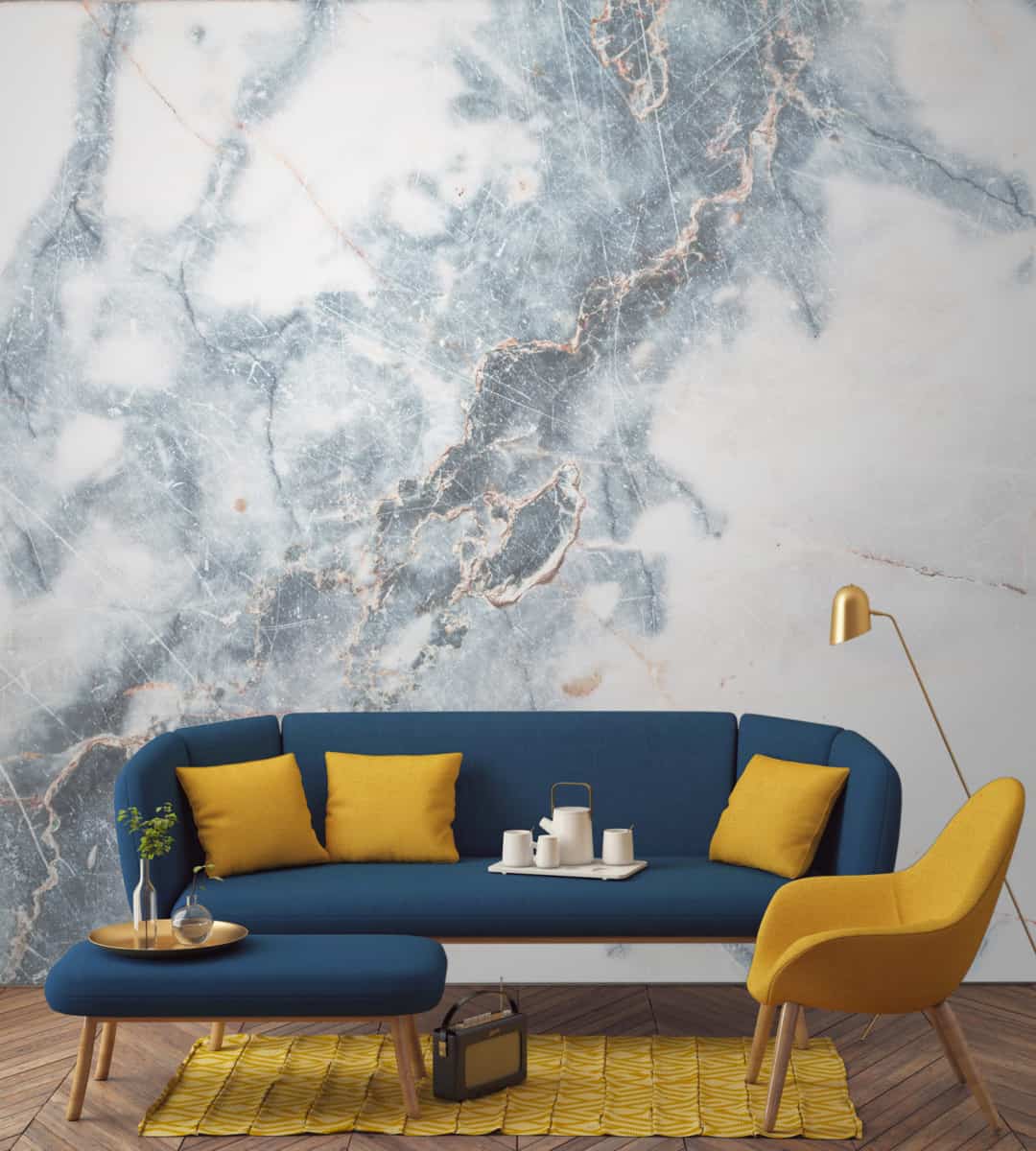 Deep Blue Clouded Marble Wallpaper by Murals Wallpaper
