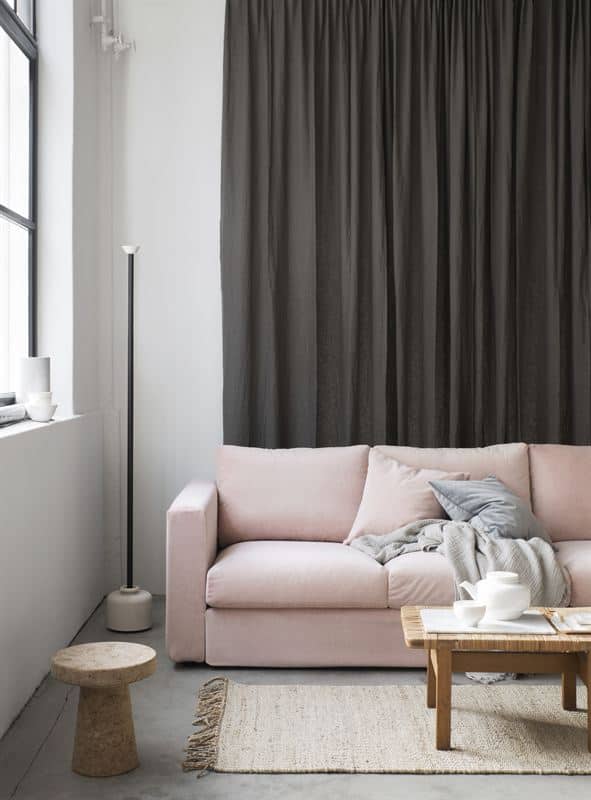 Ikea Vimle sofa with Bemz velvet slipcovers in Rose