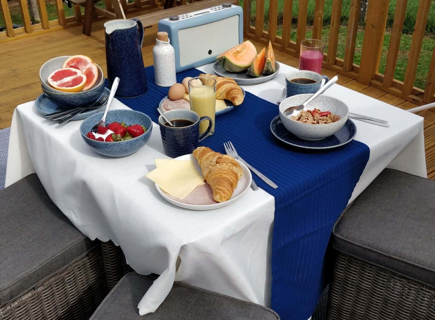 Al fresco activities eating breakfast outside with the Denby Studio Blue Casual Dining Collection