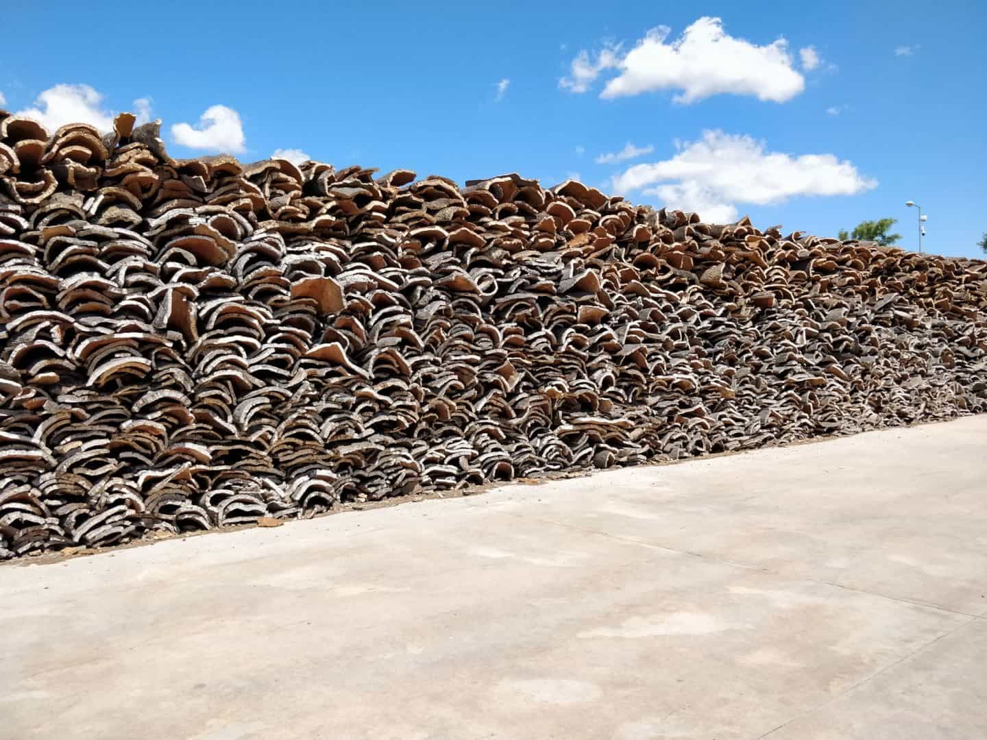 Cork is stored outside for 6 months to a year before it can be used in the cork production process