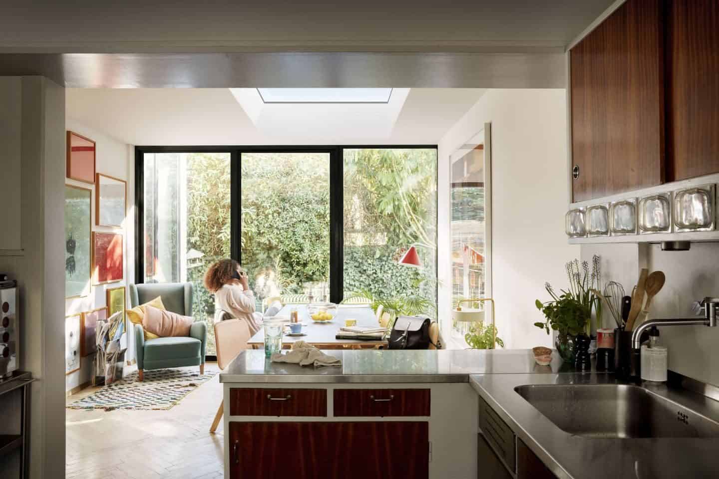 Vario by VELUX Bespoke Flat Roof Windows pictured above an open plan kitchen dining area
