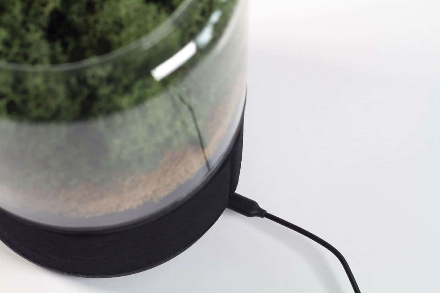 Briiv air purifier plugged in with a usb cord