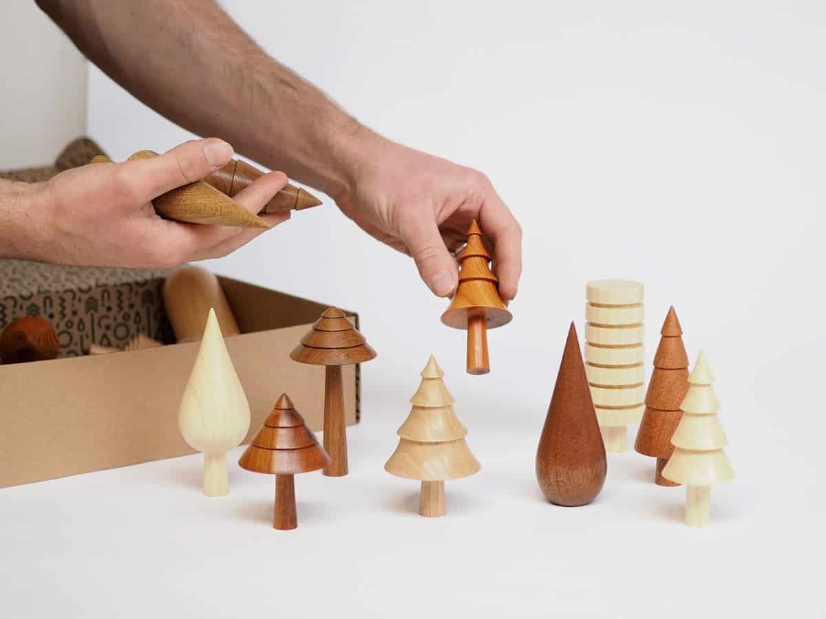 Handmade wooden tree decorations made by Forge Creative who handcraft custom wooden furniture and home accessories