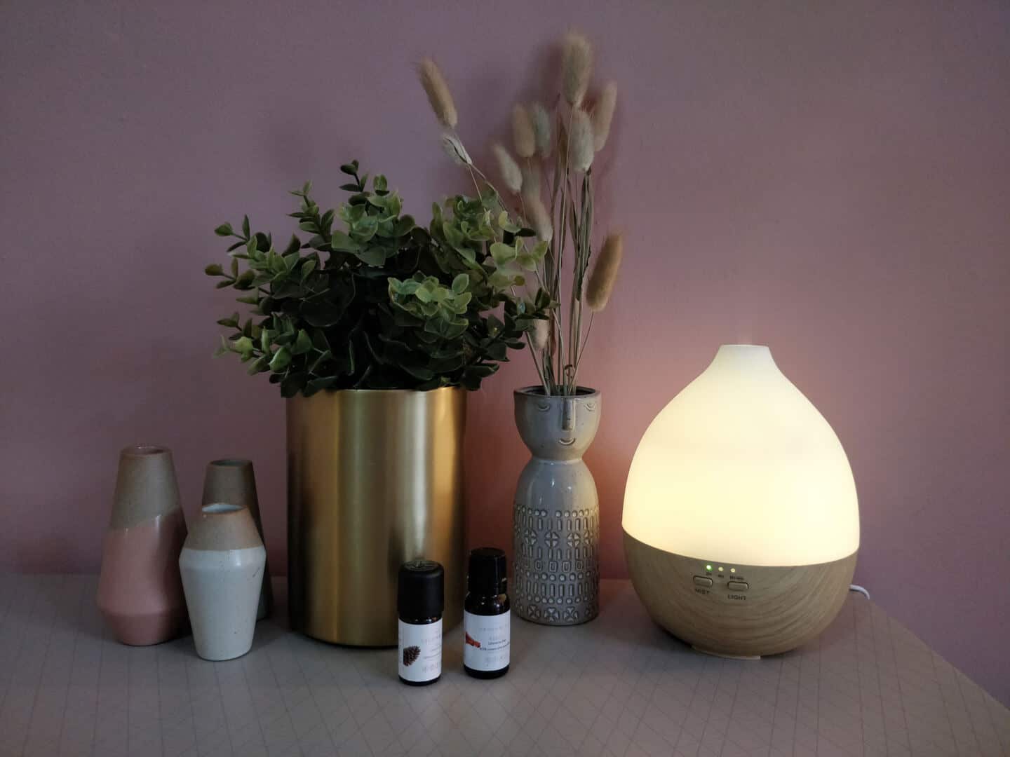 Smellacloud aroma diffuser with the yellow LED light illuminated