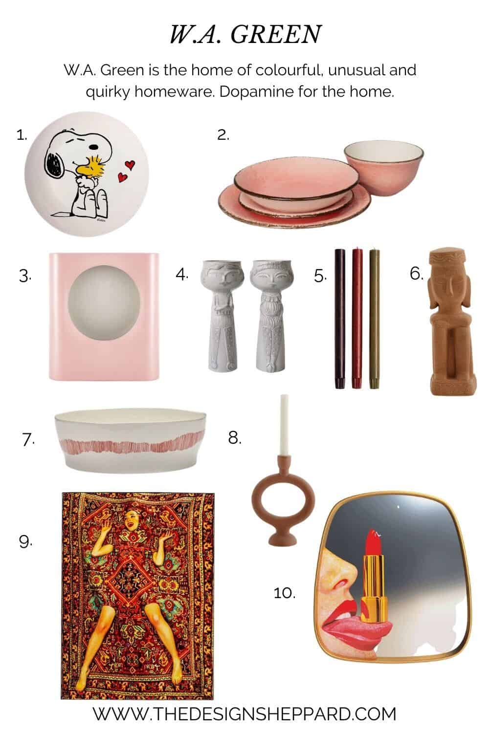 A selection of fun, quirky and unusal homeswares from W.A. Green