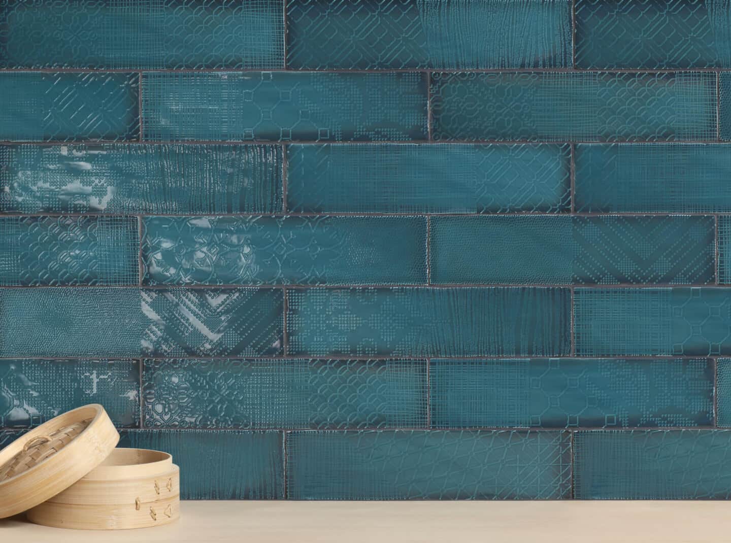 Blue textured wall tiles