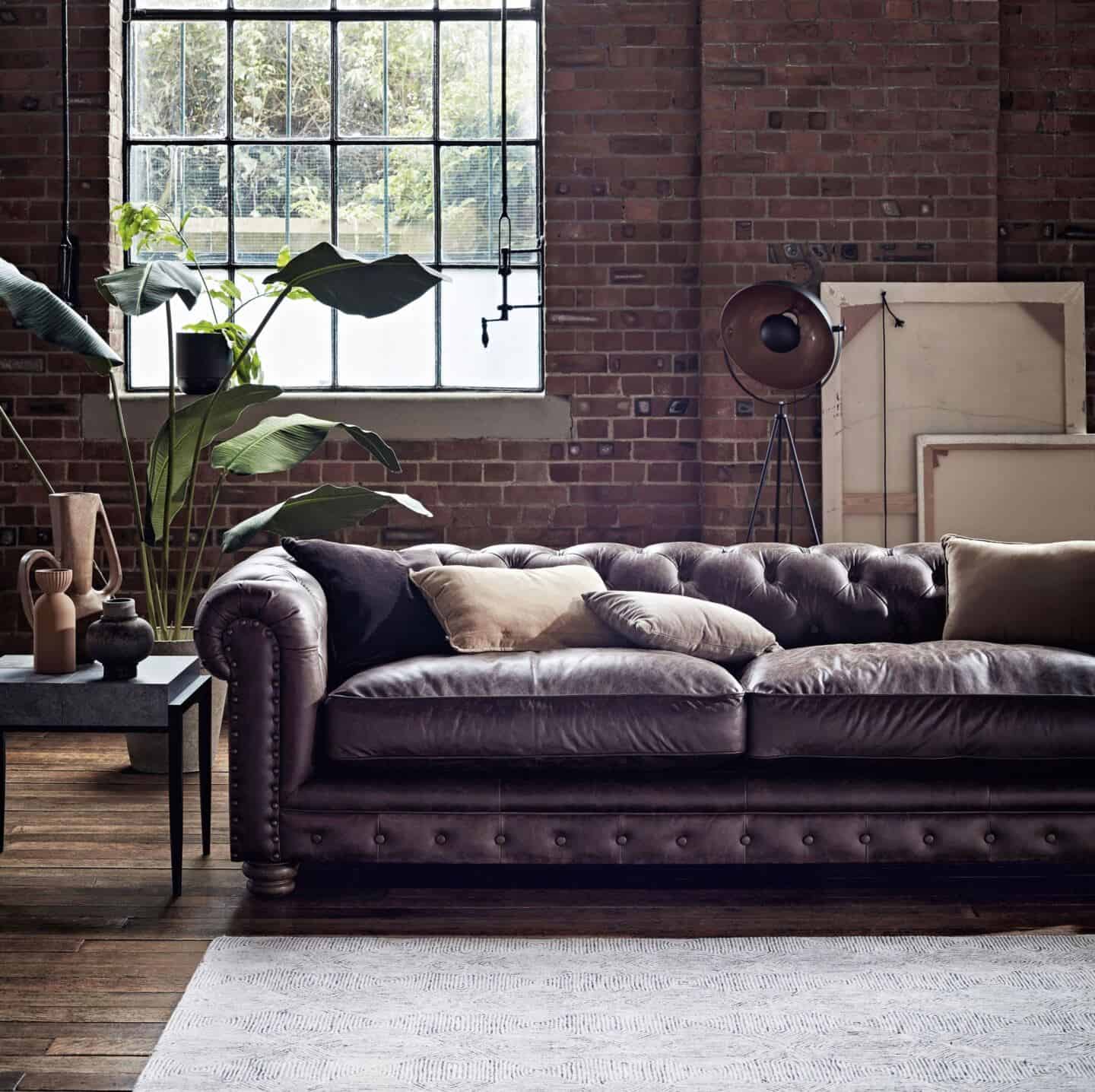 Chesterfield sofa style in an industrial loft style living room